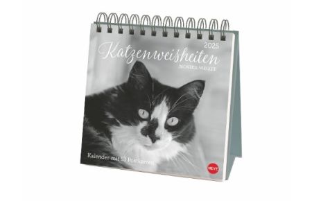Monika Wegler: Katzen Weisheiten Premium-Postkartenkalender 2025  - 53 Postkarten mit zauberhaften Katzenfotos und Zitaten in einem kleinen Kalender für Katzenfans. Zum Aufstellen.